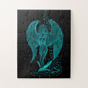 Engel verloren in Liebe, Schwarz und Grün Design Puzzle