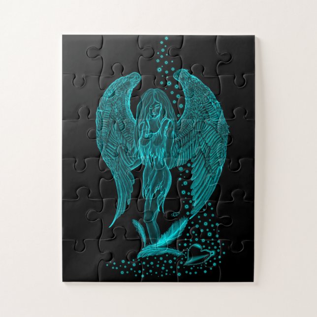 Engel verloren in Liebe, Schwarz und Grün Design Puzzle (Vertikal)