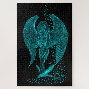 Engel verloren in Liebe, Schwarz und Grün Design Puzzle