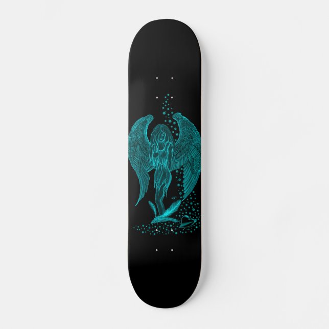 Engel verloren in Liebe, Schwarz und Grün Design Skateboard (Vorderseite)