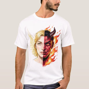 Engel vs Dämon geteiltes Gesicht 😇😈 T-Shirt