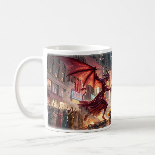 Engel vs Dämon Straßenkampf NYC Epischer Becher Kaffeetasse (Links)