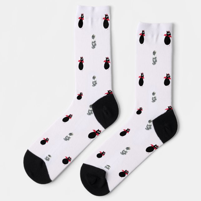 Engel vs. Teufel Katzen Socken (Linkes Detail)