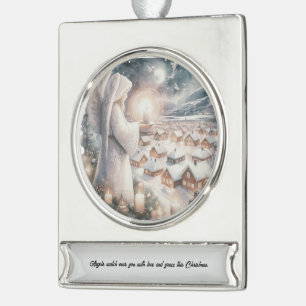 Engel wachen über dich nordischer Stil Weihnachten Banner-Ornament Silber
