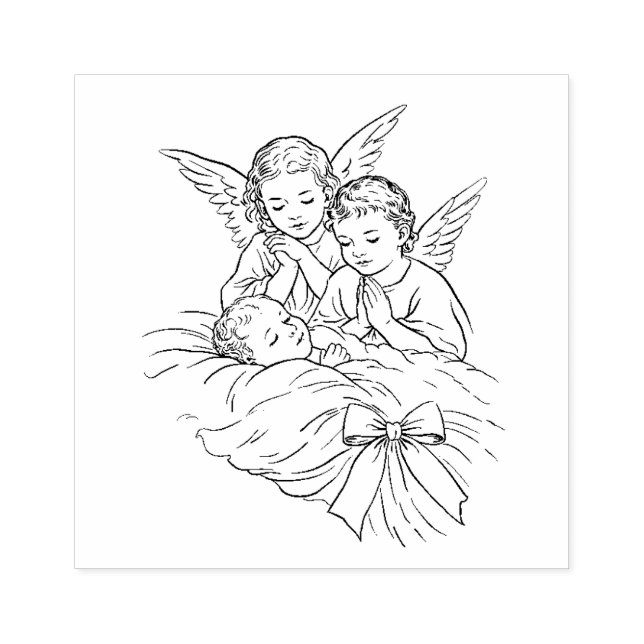 Engel wachen über schlafendem Baby religiös Gummistempel (Prägung)