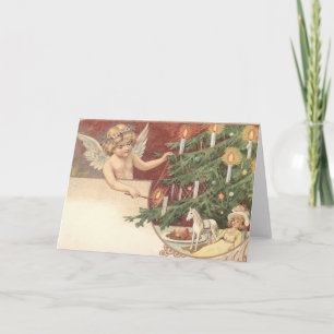 Engel zündet die Weihnachtskerzen Vintage Karte