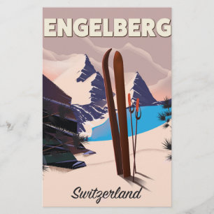 Engelberg Schweiz Skifahrplakat Briefpapier