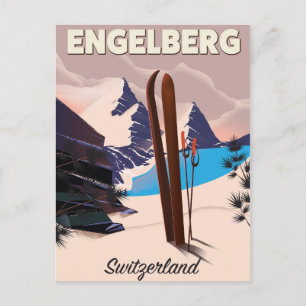 Engelberg Schweiz Skifahrplakat Postkarte
