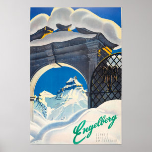 Engelberg Schweiz Vintage Reise Poster