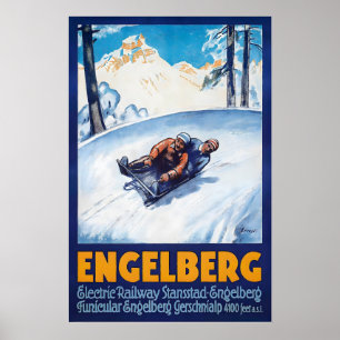 Engelberg Schweiz Vintage-Skiposter - gerahmt Poster