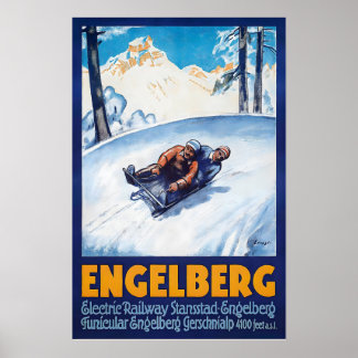 Engelberg Schweiz Vintage-Skiposter - gerahmt Poster