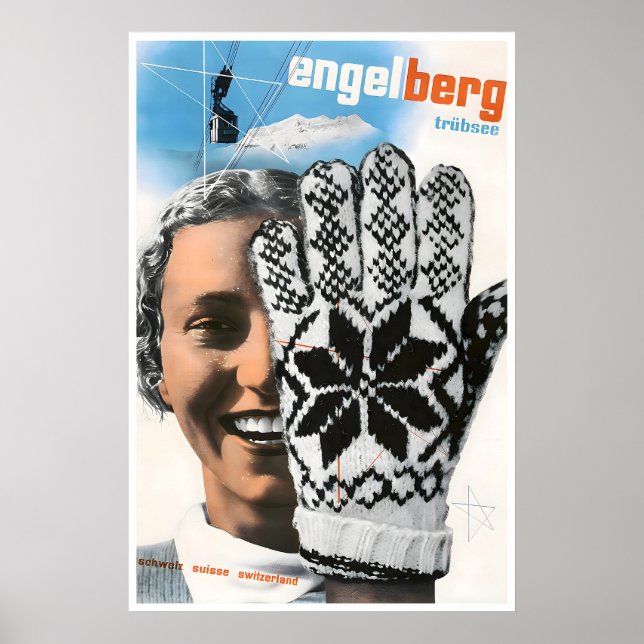 Engelberg Ski-Poster Schweiz Kunst Schweizer Druck Poster (Vorne)