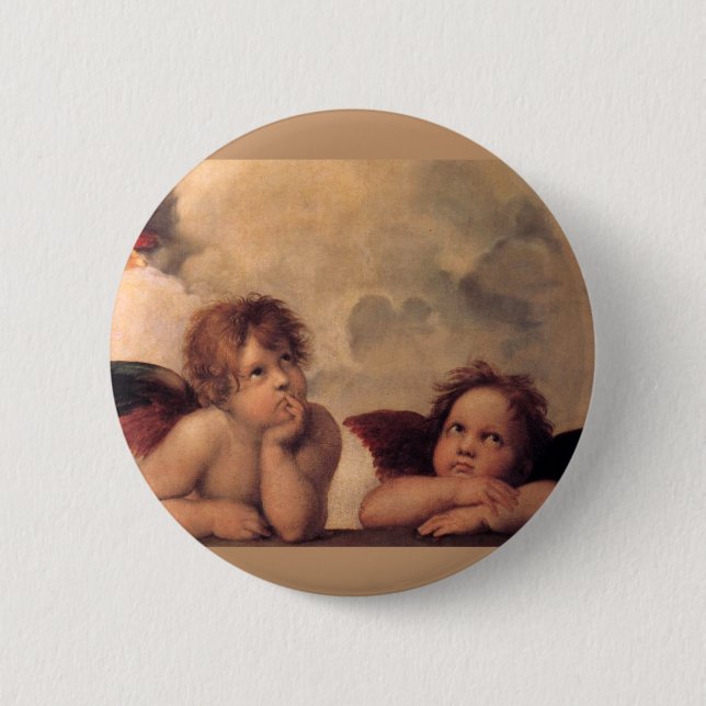 Engelglaube Raphael Vintages altes Gemälde Segen Button (Vorderseite)