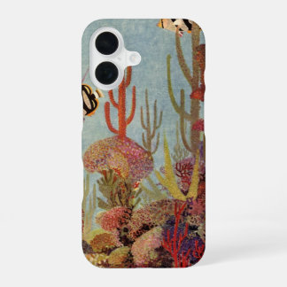 Engelhai in Korallen, Vintage tropische Fische im iPhone 16 Hülle
