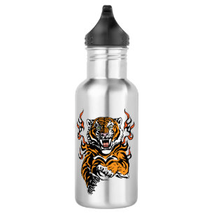 Engeliger Tiger in Flammenzungen Edelstahlflasche