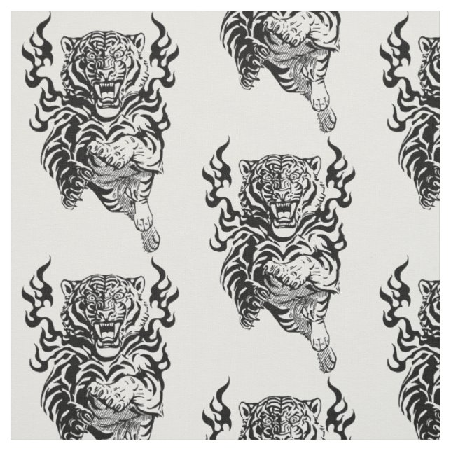 Engeliger Tiger in Flammenzungen Stoff (Muster)
