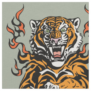 Engeliger Tiger in Flammenzungen Stoff