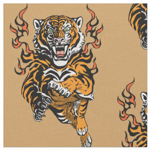 Engeliger Tiger in Flammenzungen Stoff