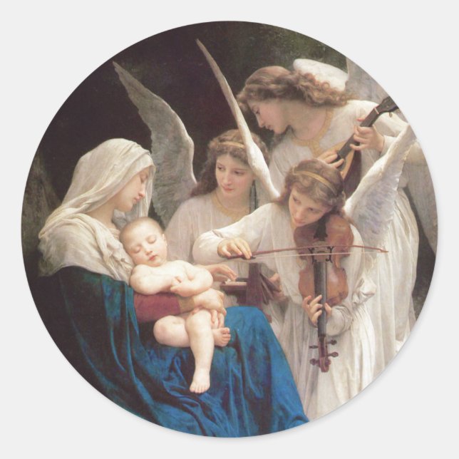 Engellied (1881) von Bouguereau Runder Aufkleber (Vorderseite)