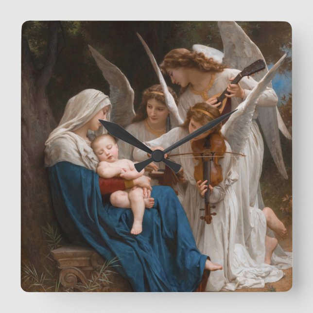 Engellied von William-Adolphe Bouguereau Quadratische Wanduhr (Vorderseite)