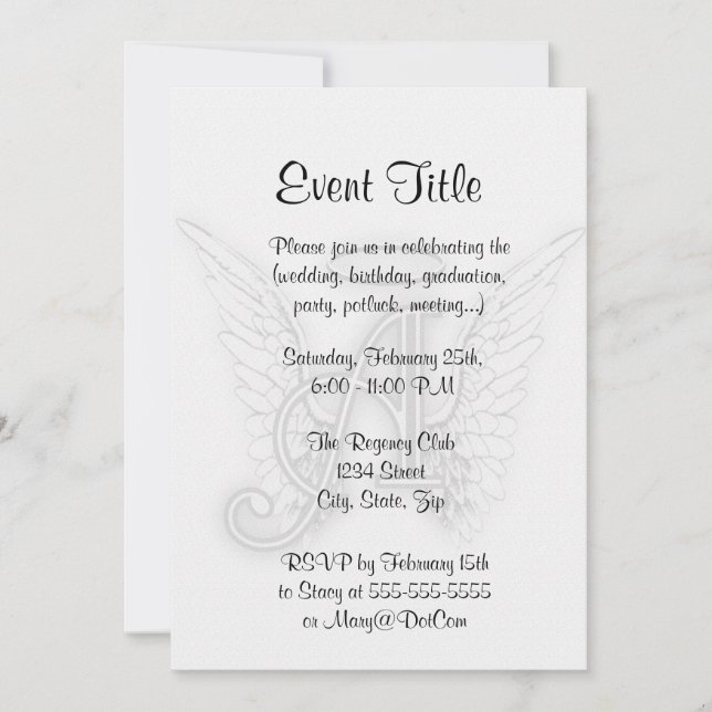 Engels-Alphabet ein Anfangsletzteres Wings Halo Einladung (Vorderseite)