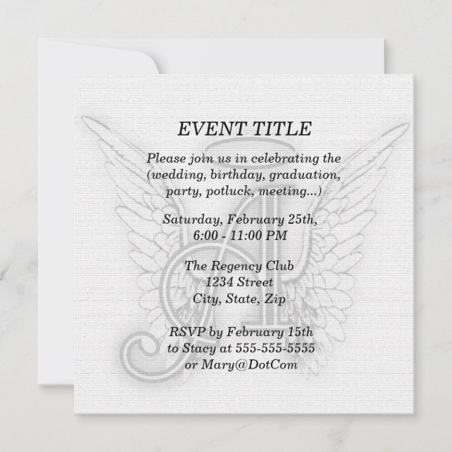 Engels-Alphabet ein Anfangsletzteres Wings Halo Einladung (Vorderseite)