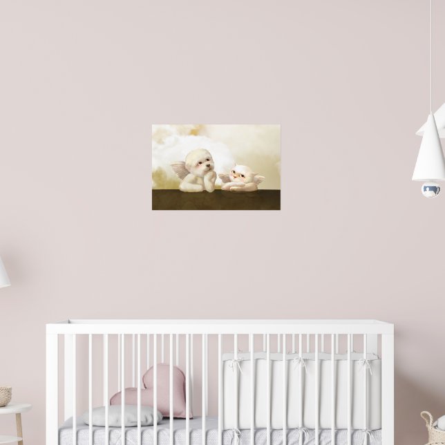 Engels-Duo: lächelnder Bichon & Bao Bao Cloud Poster (Kinderzimmer 2)