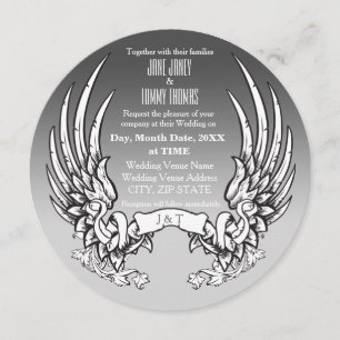 Engels-Flügel u. Band-Fahnen-Hochzeits-Einladung Save The Date