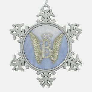 Engels-Monogramm des Buchstabe-B Schneeflocken Zinn-Ornament