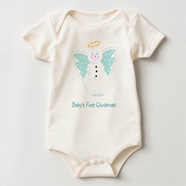 Engels-Schneemann-1. Weihnachten Baby Strampler (Vorderseite)