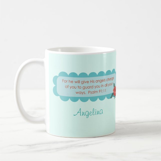 Engels-Zitat-Psalm-91:11 Monogramm-Tee Tasse (Links)