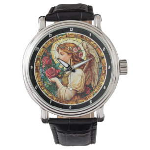 Engelsblüten-Buntglas-Blumen Armbanduhr