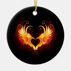 Engelsfeuerherz mit Flügeln Keramik Ornament
