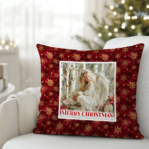 Engelsgleicher Engel Poinsettie Rot Gold Festlich  Kissen