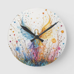 Engelsilhoutette Runde Wanduhr