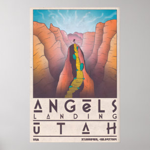 Engelslandung Zion Poster, Vintage Canyon Poster