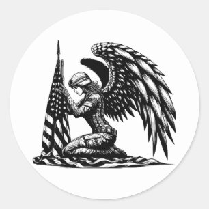 Engelsoldatin Frau USA Flag Patriotische Kunst Runder Aufkleber