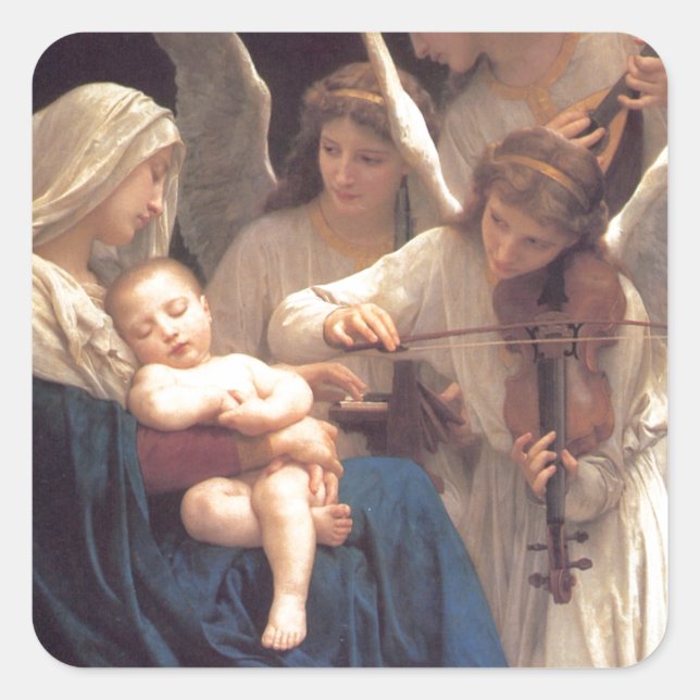Engelsong - William-Adolphe Bouguereau Quadratischer Aufkleber (Vorderseite)