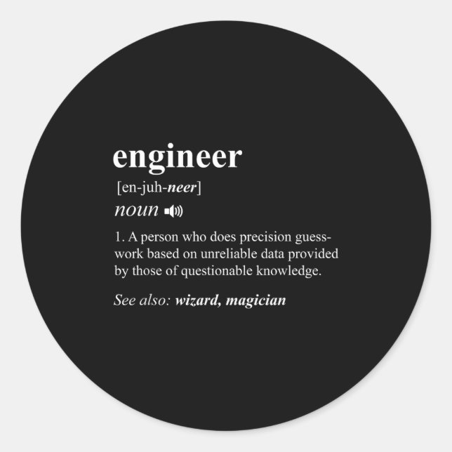 Engineer Definition Funny Engineering Mechanical C Runder Aufkleber (Vorderseite)