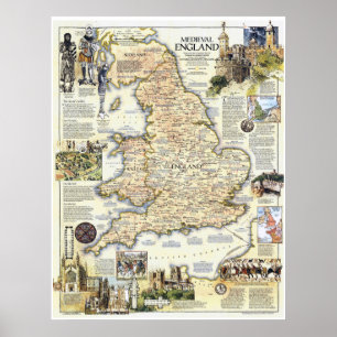 " England: 1979 Das Mittelalterliche England Karte Poster