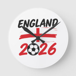 England 2026 Soccer Fan Design, Cross and Football Runde Wanduhr