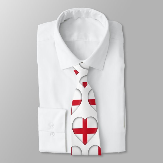 England Flag Farben Herz Muster Neck Tie Krawatte (Gebunden)