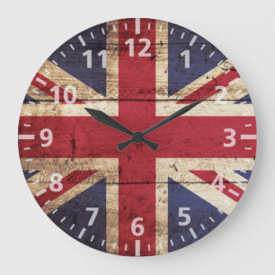 England-Flagge für altes Holzkörnchen Große Wanduhr