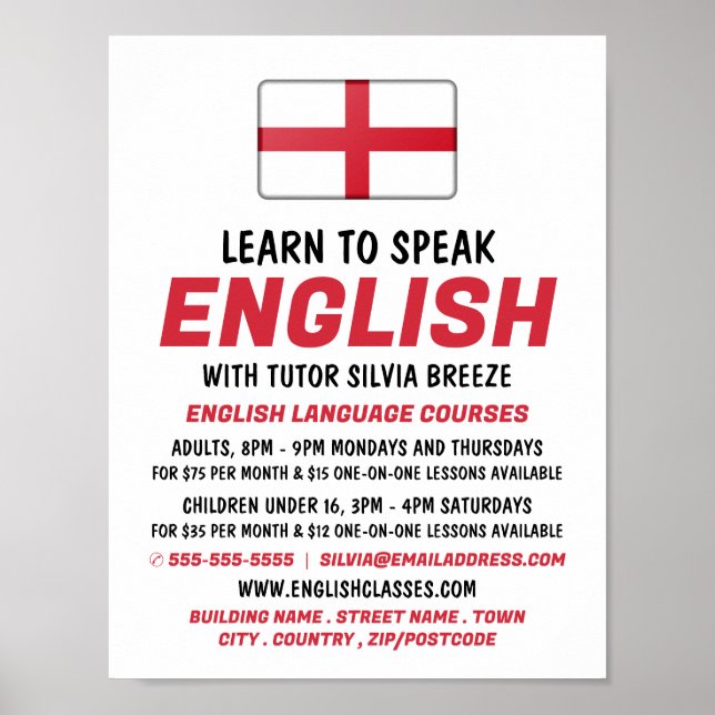 England-Flagge, Werbung für Englischkurse Poster (Vorne)