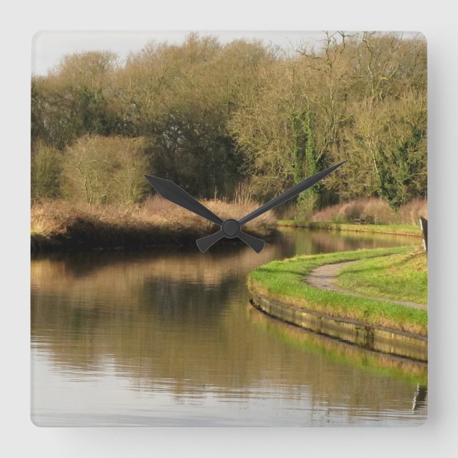 England-Kanal-Wasser-Teich-LandschaftsWanduhr Quadratische Wanduhr (Vorderseite)