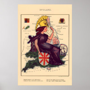 England Komische Karte Vintage-Lithographie 1860er Poster