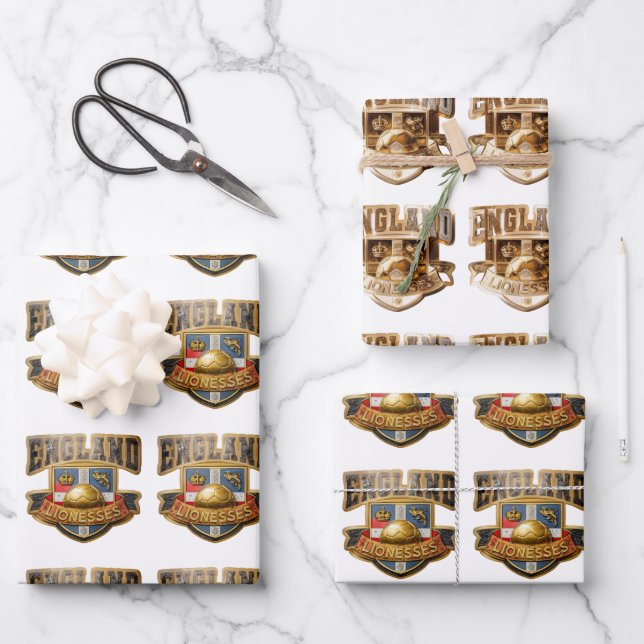 England Lionesses Color and Gold Wrapping Paper Geschenkpapier Set (Vorderseite)