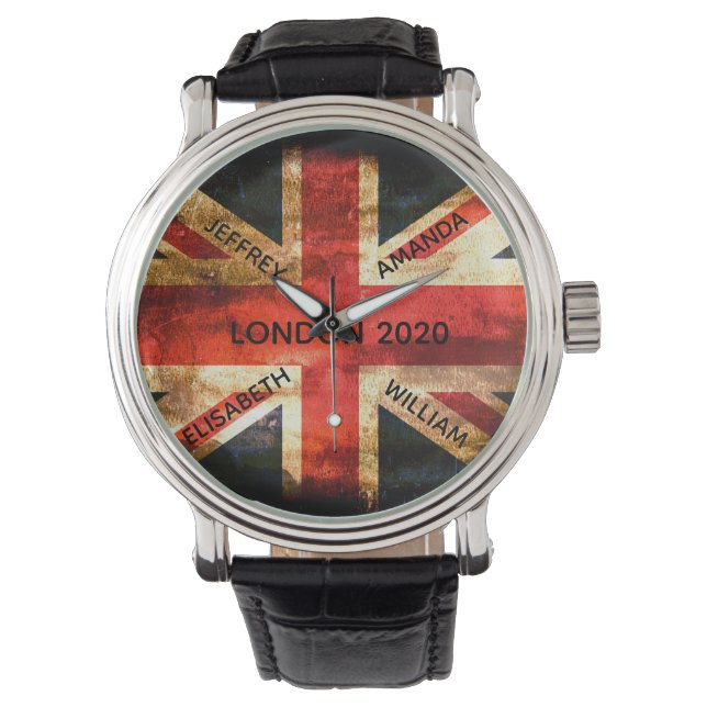 England London Union Jack Flagge rustikal Armbanduhr (Vorderseite)
