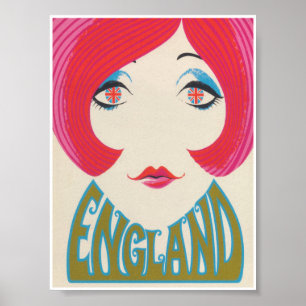 England, Mod Groovy Girl, Retro Vintage Travel Poster