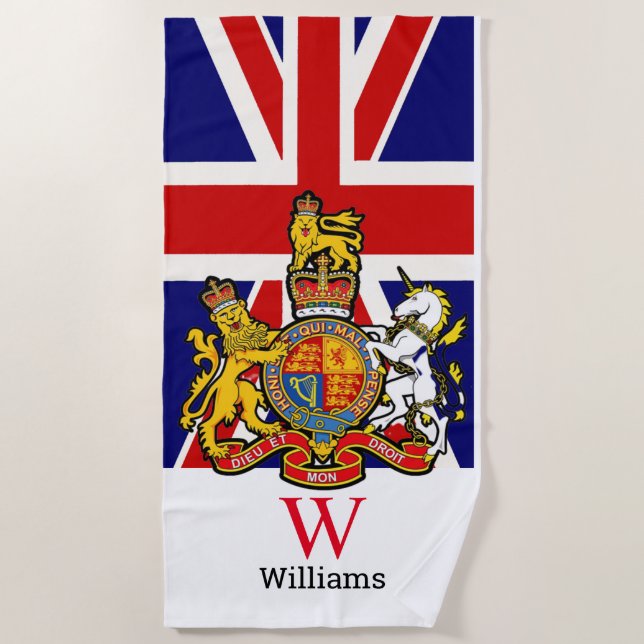 England Royal Wappen Monogram Beach Handtuch (Vorderseite)